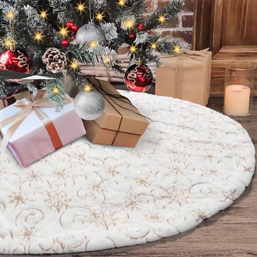 Golden Sequin Christmas Tree Skirt 48 Inch Faux Fur Holiday Decor