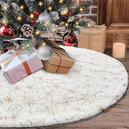 Golden Sequin Christmas Tree Skirt 48 Inch Faux Fur Holiday Decor