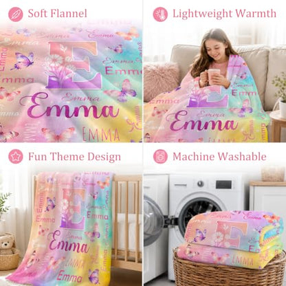 Personalized Butterfly Blanket for Girls - Multicolor Custom Throw
