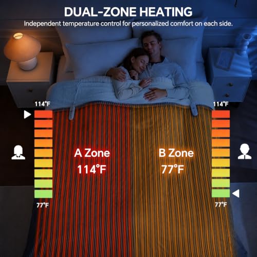 Queen Size Dual Control Electric Heated Blanket - 84x90 Grey - Separate Heat Zones