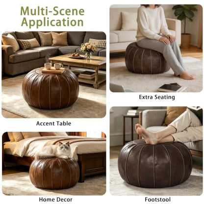 Unstuffed Faux Leather Ottoman Pouf - Deep Coffee, DIY Storage Foot Stool