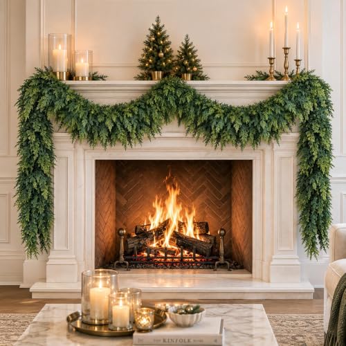 15FT Artificial Christmas Cedar Garland Realistic Winter Holiday Decor - 2 Pack
