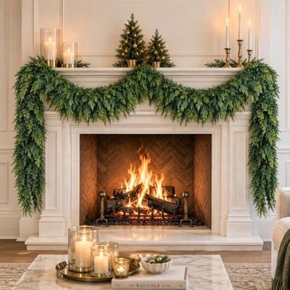 15FT Artificial Christmas Cedar Garland Realistic Winter Holiday Decor - 2 Pack