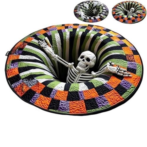 Halloween 3D Optical Illusion Round Rug - Bone Variation Vortex Floor Mat