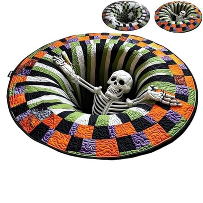 Halloween 3D Optical Illusion Round Rug - Bone Variation Vortex Floor Mat