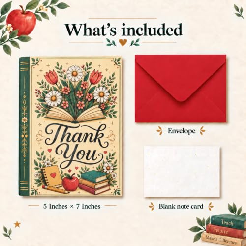 Teacher Appreciation Pop Up Greeting Card with Floral Design - Thank You for Educators