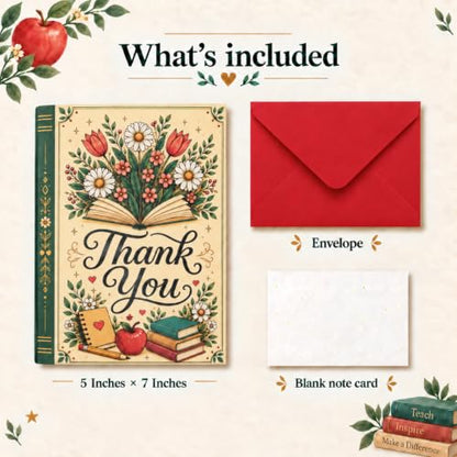 Teacher Appreciation Pop Up Greeting Card with Floral Design - Thank You for Educators