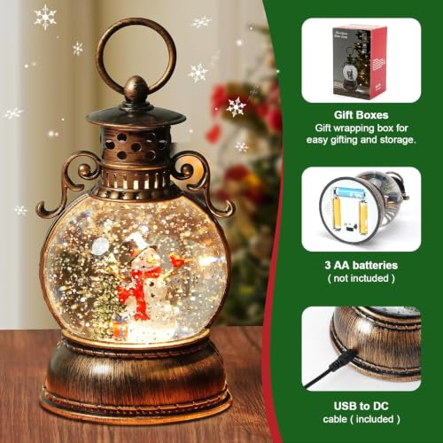 Christmas Snow Globe Lantern with Music & Timer - Dark Bronze