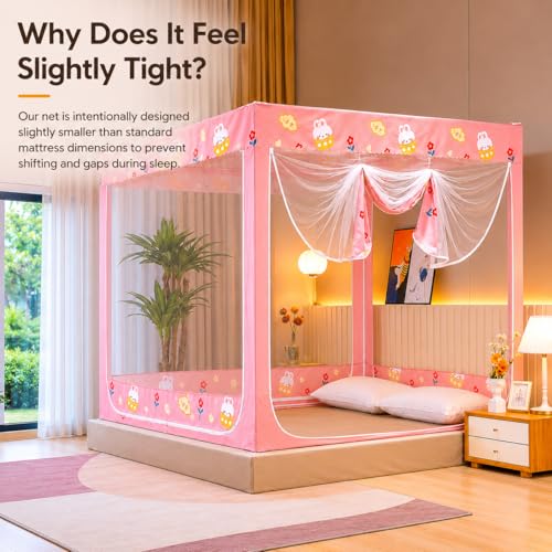 King Bed Mosquito Net Canopy - Pink Bed Bug Protection with Easy Setup