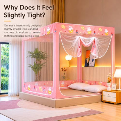 King Bed Mosquito Net Canopy - Pink Bed Bug Protection with Easy Setup