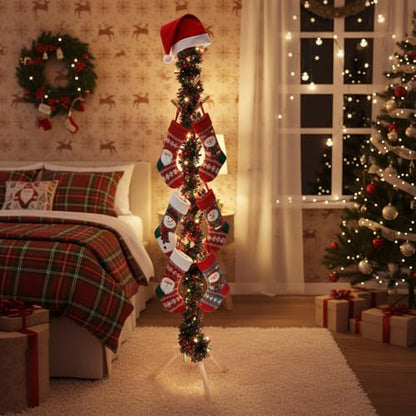 Christmas Stocking Holder Stand with 8 Hooks - Freestanding Wooden Decor