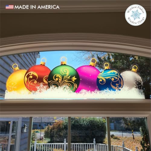 36 Inch Snowy Ornament Christmas Window Cling Border - Reusable Holiday Decor