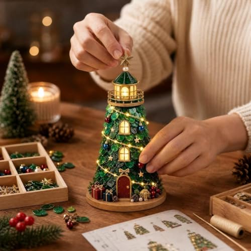 Christmas DIY Lighted Sea Glass Kit - Holiday Craft with Built-in Lights and Sea Glass Pieces