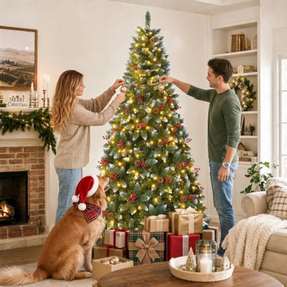 Pre-Lit Pine Cone Christmas Tree 6ft with 300 Multi-Color LEDs - Green / 5ft 11in
