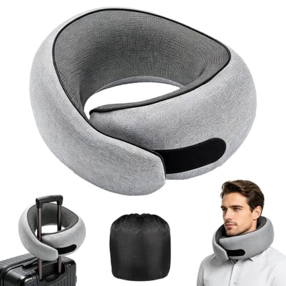 Travel Pillow for Airplanes Light Gray Memory Foam Neck Support with 360° Support