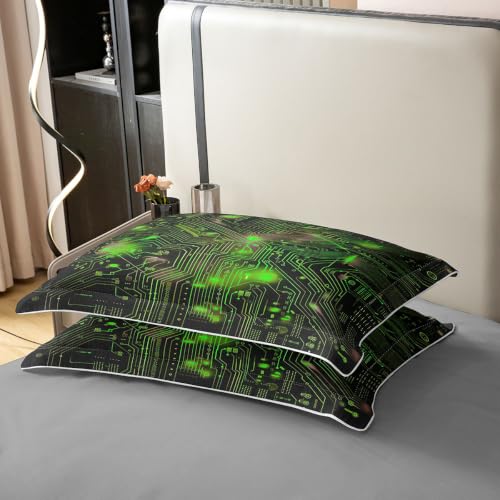 Green Black Twin Cotton Duvet Cover Set with Hidden Zipper & Corner Ties