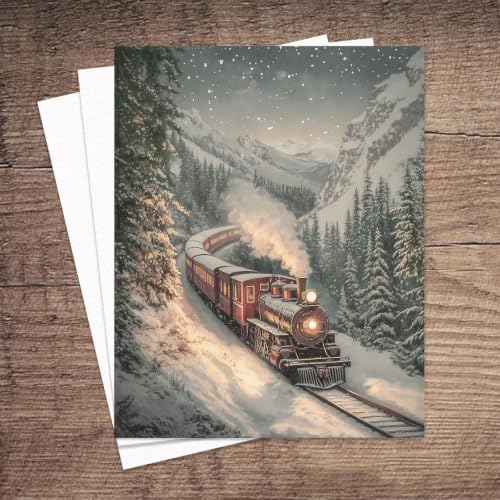 Vintage Christmas Train Wall Art Canvas Print Snowy Mountain Scene 14 x 11