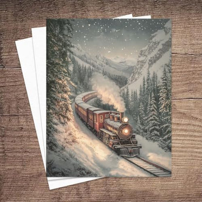 Vintage Christmas Train Wall Art Canvas Print Snowy Mountain Scene 14 x 11