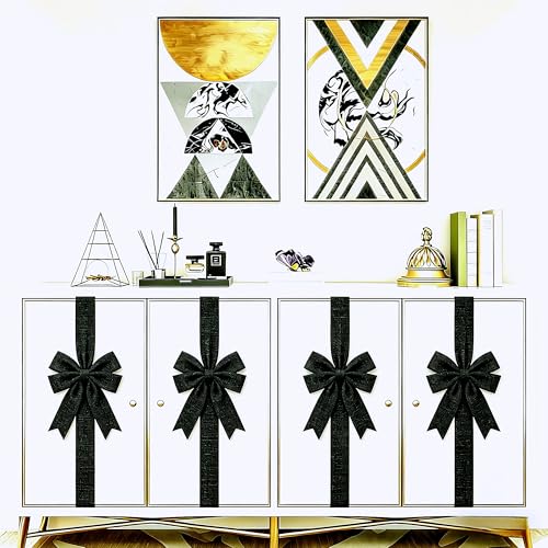 Meseey 4-Pack Black Burlap Cabinet Bows for Farmhouse Kitchen Decor