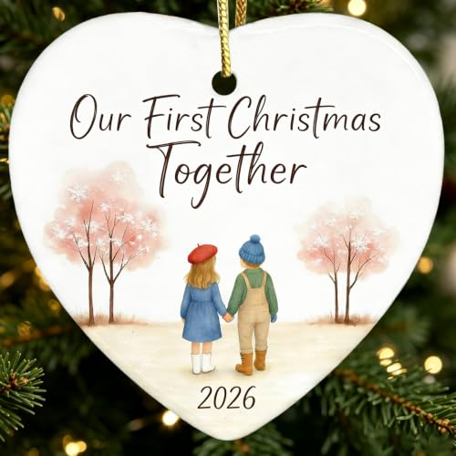 First Christmas Together Heart Ceramic Ornament - Couple Holiday Keepsake - Variation: Together