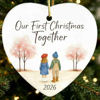 First Christmas Together Heart Ceramic Ornament - Couple Holiday Keepsake - Variation: Together