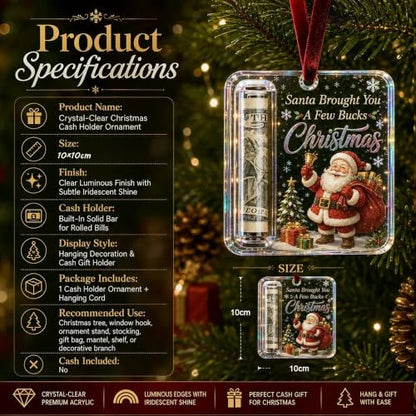 Snowman Christmas Cash Gift Ornament - Holographic Clear Holiday Keepsake