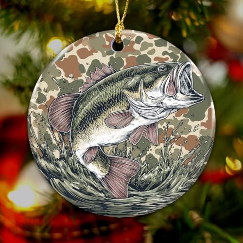 Bass Fishing Christmas Ornament - Camo Largemouth Bass Decor for Lake House & Tackle Room