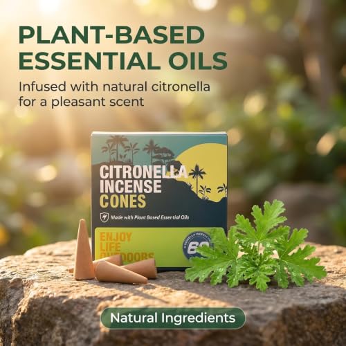 Citronella Incense Cones 60 Count Pack with Metal Dishes for Outdoor Use