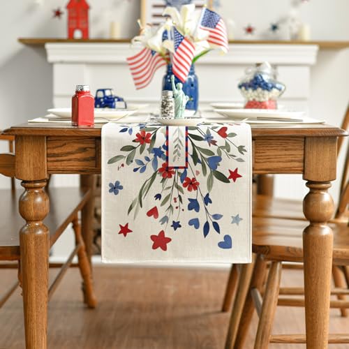 Eucalyptus Floral Stars Table Runner 13 x 48 Inch Beige for Holiday & Party Decor