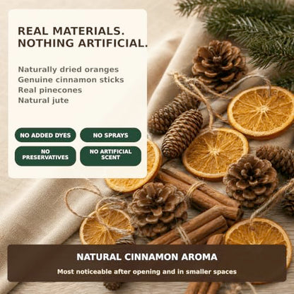 Natural Christmas Decorations Set with Dried Orange, Cinnamon, Pinecones