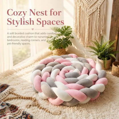 Brown Braided Knot Pillow, Long Rope Cushion, Plush Home Decor - 79 in