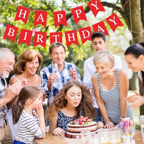 Red Happy Birthday Banner Bunting Sign for Party Decorations - Kids & Adults