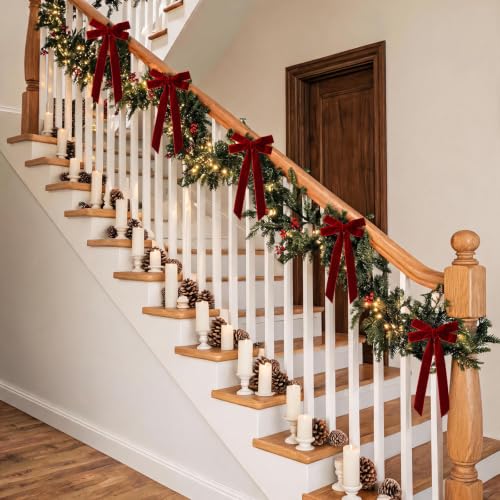 16PCS Burgundy Velvet Christmas Bows for Tree & Holiday Decor