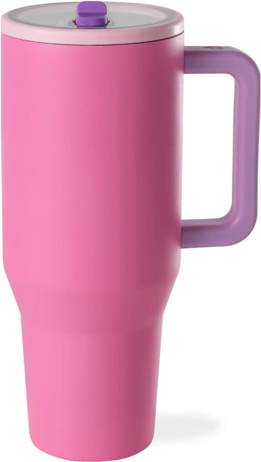 Skiennix 32 oz Insulated Tumbler with Handle & Flip Straw - Leak Resistant, Fits Car Cup Holders | Pink Sugar