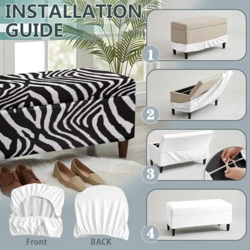 Zebra Stripe Print Rectangle Ottoman Cover - Medium Size, Stretch Slipcover for Storage Footstool, Bench, Furniture Protector