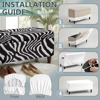 Zebra Stripe Print Rectangle Ottoman Cover - Medium Size, Stretch Slipcover for Storage Footstool, Bench, Furniture Protector