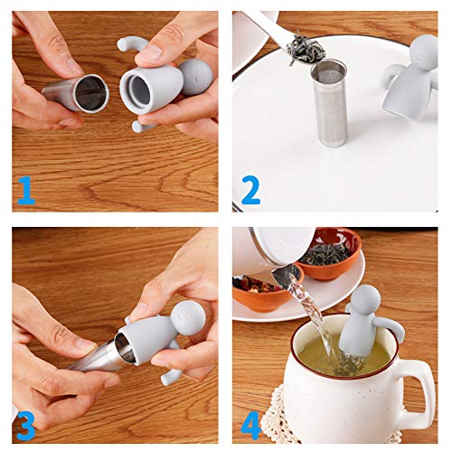 2 Pack Loose Leaf Tea Steeper Fine Mesh Tea Infuser with Silicone Handle Stainless Steel Tea Ball for Loose Tea, Gray and Green