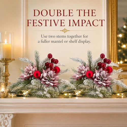 Christmas Bouquet Red Winter Artificial Flowers 2 Pack Holiday Decor