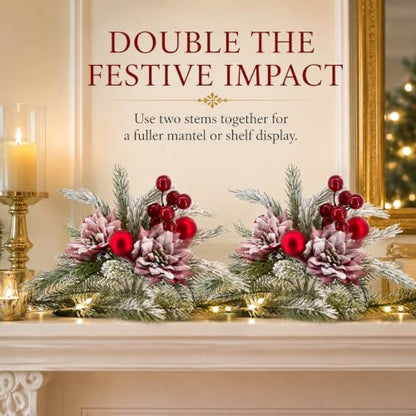 Christmas Bouquet Red Winter Artificial Flowers 2 Pack Holiday Decor