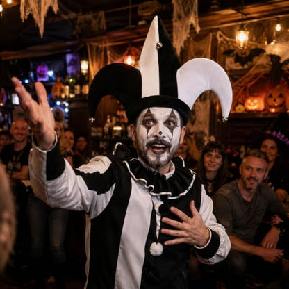 Black & White Jester Hat Costume - Circus Clown Cap for Halloween Carnival - 1pc Jester Variation