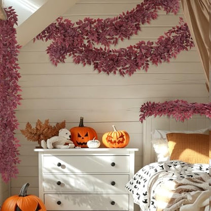 Artificial Burgundy Leaf Vine Garland 2 Pack - 5.9Ft Fall Decor