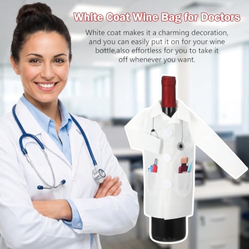 Doctor Coat Wine Bottle Cover with Syringe and Capsule Accessories - Graduation & Retirement Gift
