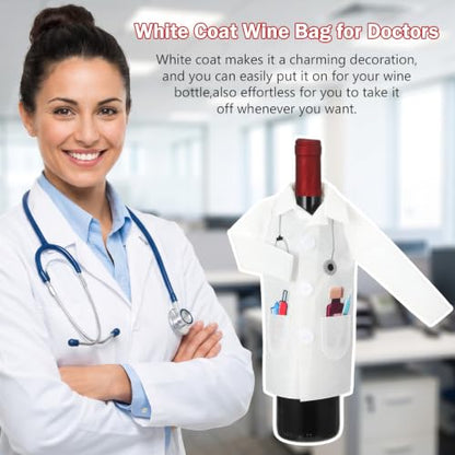 Doctor Coat Wine Bottle Cover with Syringe and Capsule Accessories - Graduation & Retirement Gift