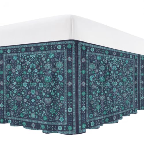 Teal Boho King Bed Skirt 18 Inch Drop Adjustable Elastic Wrap-Around Dust Ruffle