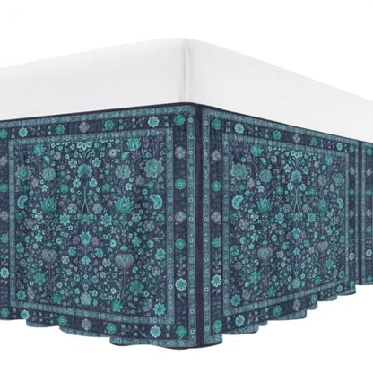 Teal Boho King Bed Skirt 18 Inch Drop Adjustable Elastic Wrap-Around Dust Ruffle