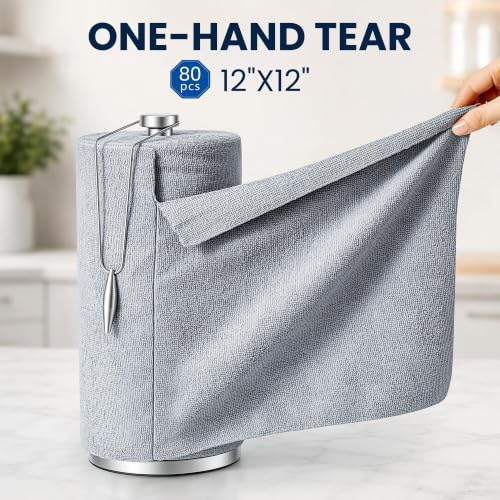 Microfiber Cleaning Cloth Roll 80 PCS Reusable Grey, 12x12 Inches