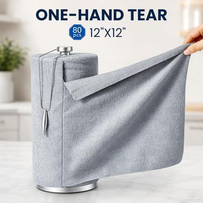 Microfiber Cleaning Cloth Roll 80 PCS Reusable Grey, 12x12 Inches