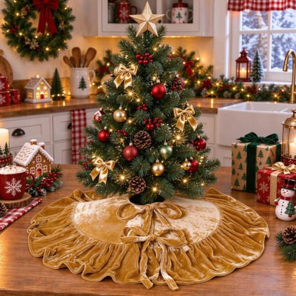 Gold Camel Velvet Christmas Tree Skirt 24 Inch Holiday Decor - Variation of THIS listing