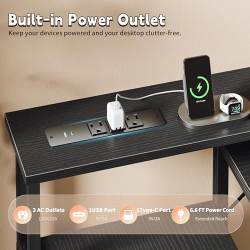 55 Inch Computer Desk with File Drawer and RGB LED Lights - Dark Black