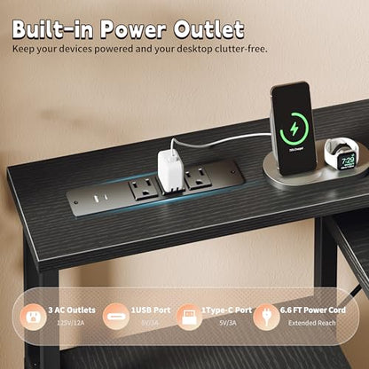 55 Inch Computer Desk with File Drawer and RGB LED Lights - Dark Black